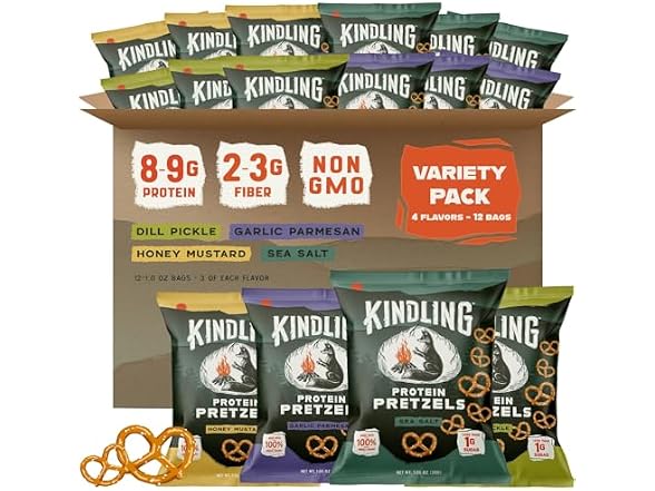 Kindling Protein Pretzels- 12 Pack Variety