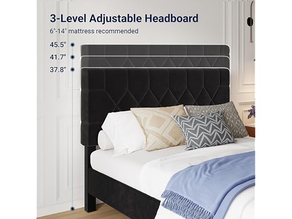 Avenco Full Size Bed Frame with 3-Height Adjustable Headboard