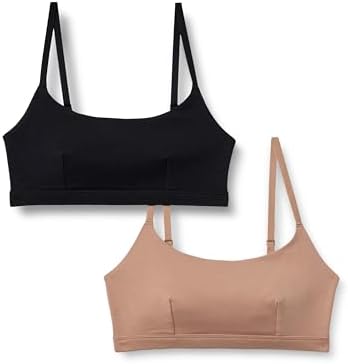 Amazon Essentials Women's Cotton Jersey Pull on Scoop Bralette, Pack of 2, Black/Washed Bronze, XX-Large