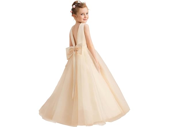 TTYAOVO Kids (8-9 Ye) Girls Flower Bead Wedding Dr