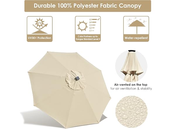 Yescom 9' Outdoor Solar Powered LED Umbrella 8 Rib