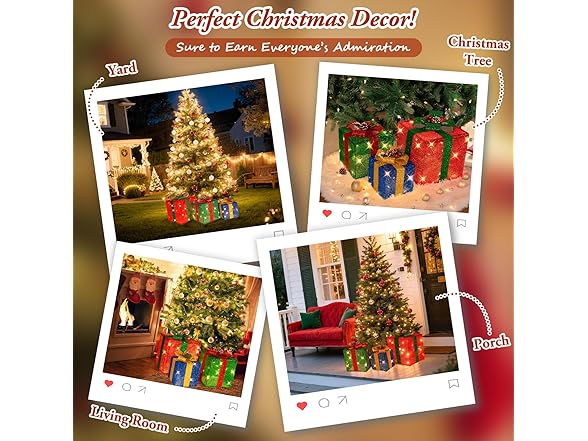 Brightever Set of 3 Christmas Lighted Gift Boxes