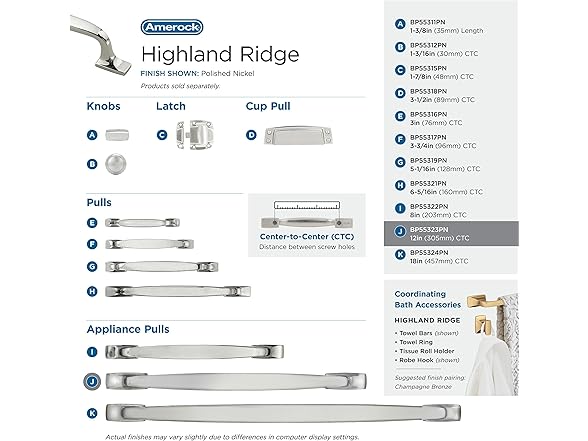 Amerock Appliance Pull, 12", Nickel