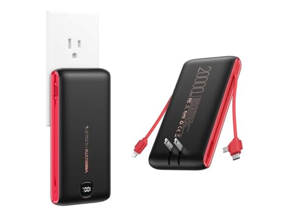 VEEKTOMX 10000mAh 30W Power Bank Built-In Cable