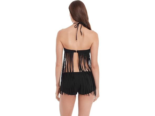 Steve Madden Women's High Neck Fringe Swim Top