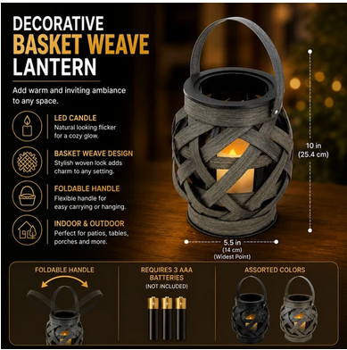 Decorative Basket Weave Lantern with LED Candle - Gallery 4