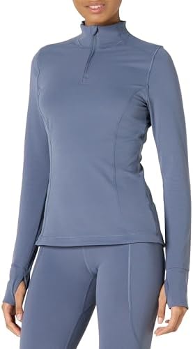 Amazon Essentials Women's Active FormFlex Buttery Soft Slim Fit Quarter Zip Long Sleeve Pullover Jacket, Slate Grey, Small
