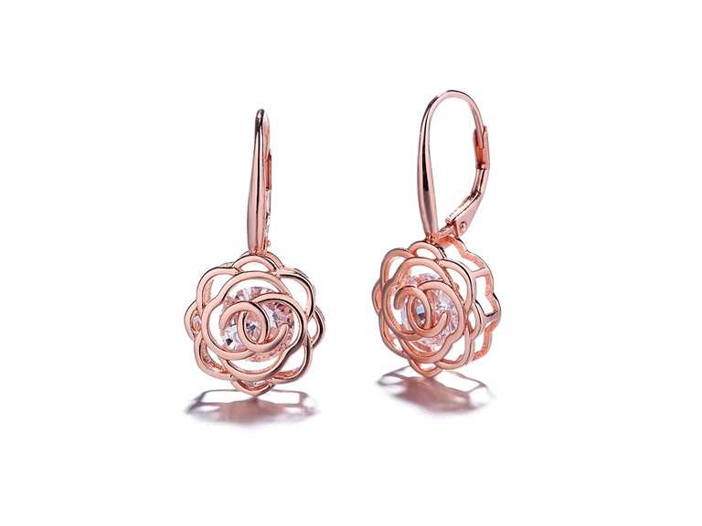 AAA IGT-DAAS-DEBS595-R Sterling Silver Crystal Earrings Rose Gold 