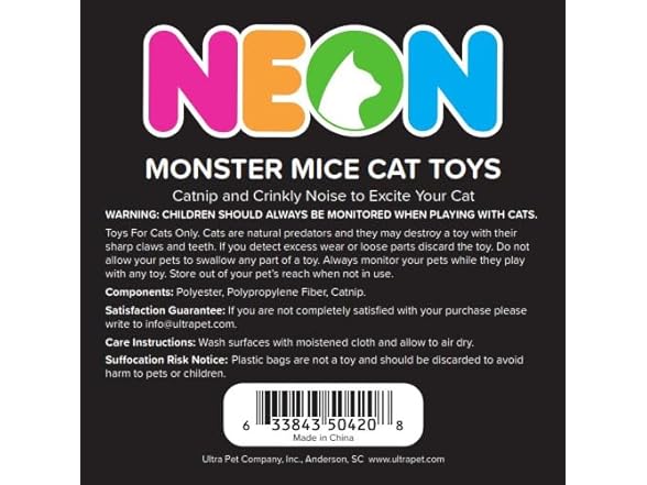 NEON Monster Mice: 5pc Catnip Toy Set