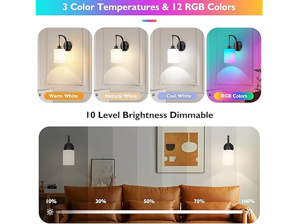 Wireless Rechargeable Wall Sconce Set of Two