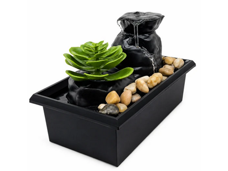 Battery-Operated LED Succulent Tabletop Fountain