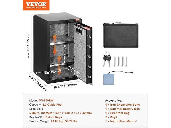 VEVOR Single Door 4.0 cu.ft Safe Box with Key Lock