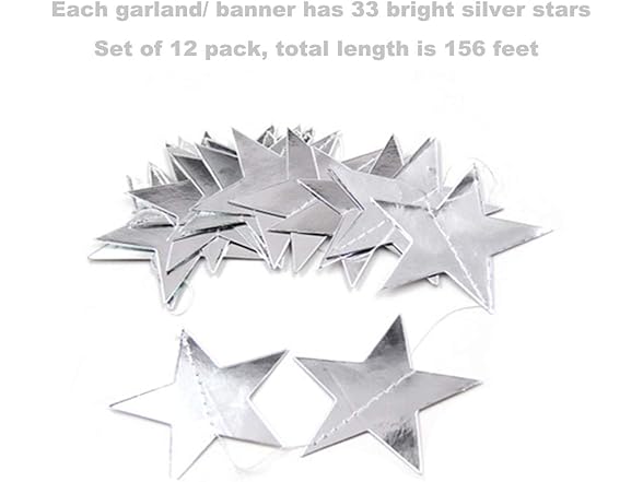 Silver Star Garland Banner Decorations