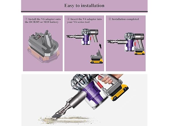 LONG FIT Dewalt 20V/M18 to Dyson V6 Adapter Kit