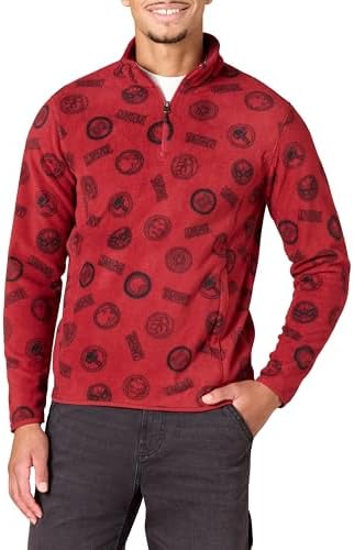Amazon Essentials Disney | Marvel | Star Wars Men's Polar Fleece Quarter-Zip Mock Jackets, Marvel Logo, Small