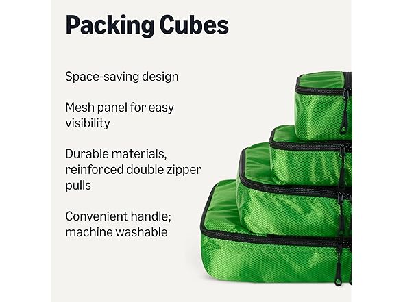 Amazon Essentials 4-Piece Packing Cubes Green