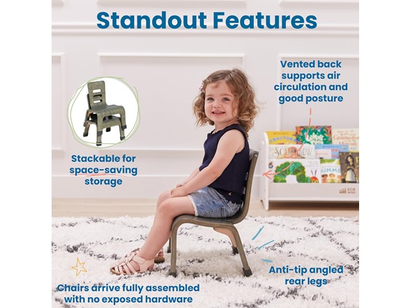 ECR4Kids Bentwood Chair, 8in Seat Height 2-Pack