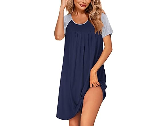 Ekouaer Women (S) Nightgown O Neck Nightshirt