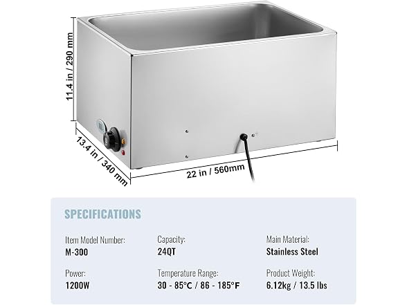VEVOR Commercial Food Warmer 19QT Bain