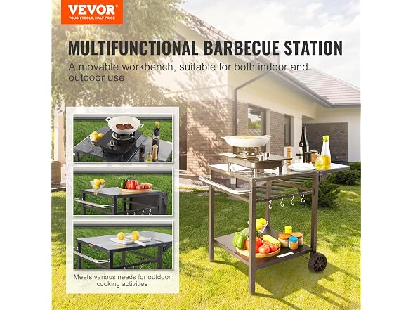 VEVOR Outdoor Grill Dining Cart with Double-Shelf
