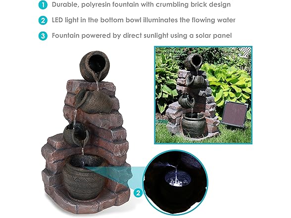 Sunnydaze Crumbling Bricks and Pots 27-Inch Solar Fountain