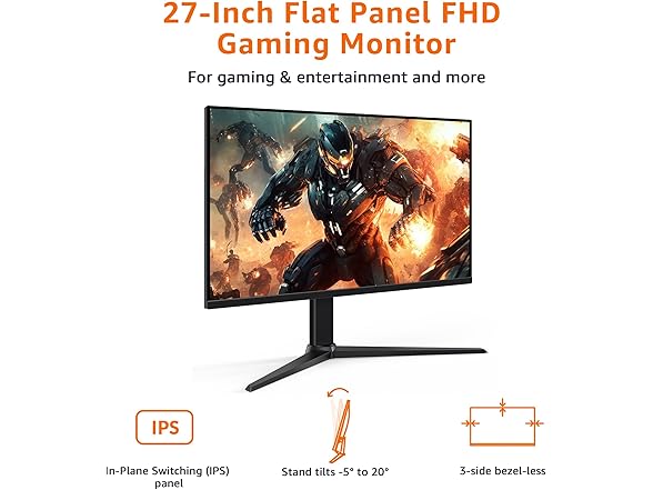 Amazon Basics 27 inch Gaming Monitor, FHD 1080P, 165Hz, VESA Compatible, Adaptive sync, 1ms Response, Black (Open Box)