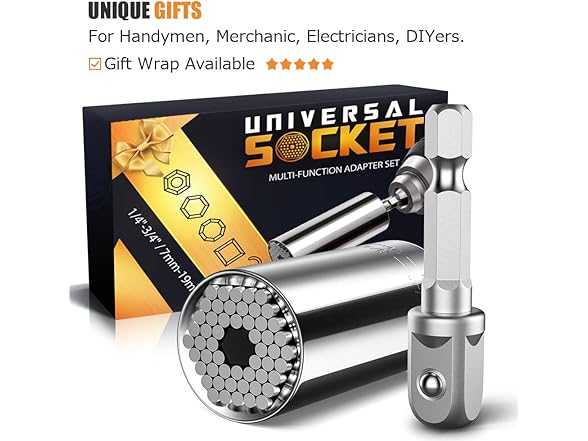 Super Universal Grip Socket Set w/ Power Drill Adapter