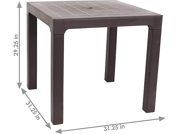 Sunnydaze 31-Inch Square Plastic Indoor/Outdoor Dining Table - Brown