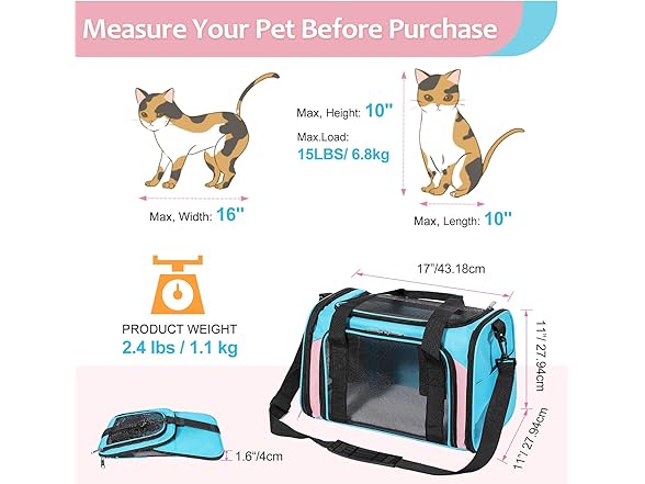 Discala Cat Dog Carrier Up to 15 Lbs