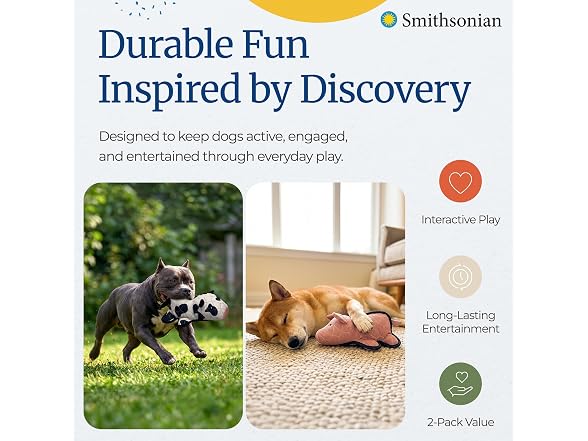 Smithsonian Quilted Safari Dog Toy 2-Pack