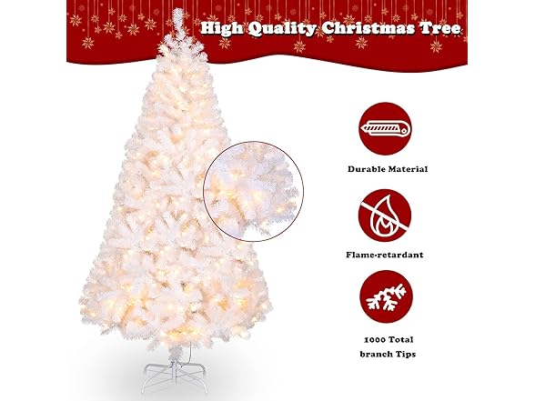 VINGLI 6ft Pre-lit Artificial Christmas Pine Tree