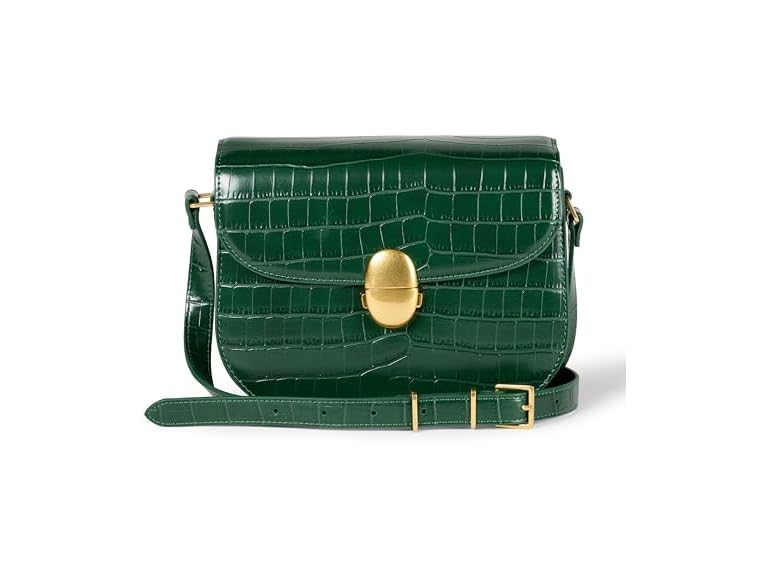 Amazon Essentials Women's Crossbody Flap Bag, Dark Green Faux Crocodile, One Size