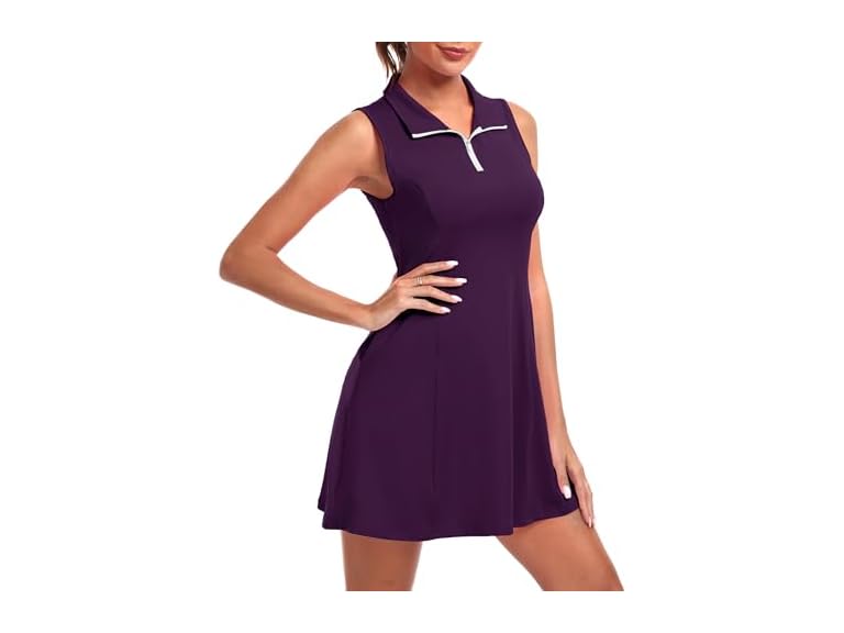 FKEEP Women's Golf Tennis Dress Athletic Workout Dress with Shorts and Pockets (Dark Purple, XS)
