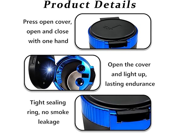 Car Ashtray w/Lid Blue Light Portable
