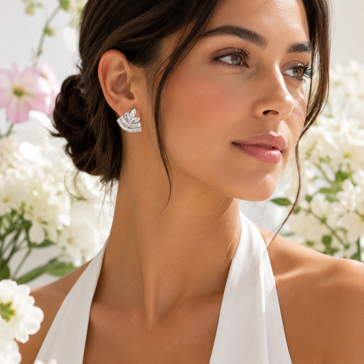 Silver Fan CZ Stud Earrings - Gallery 6