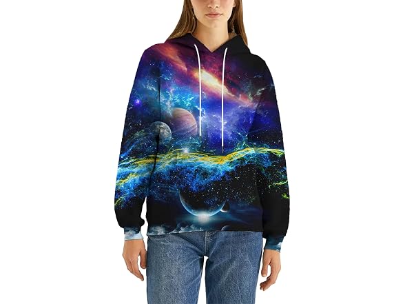 Asylvain Women (XL) Galaxy Hoodies Graphic Sweater