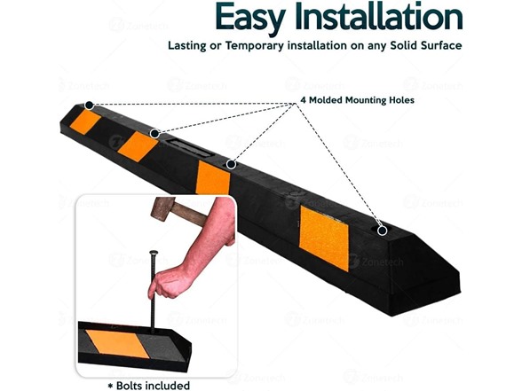 Zone Tech Large Heavy Duty Rubber Parking Curb 4Pk