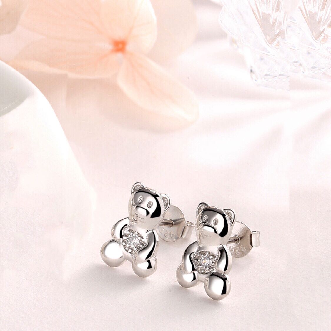 White Gold Plated Bear Earrings - Gallery 4