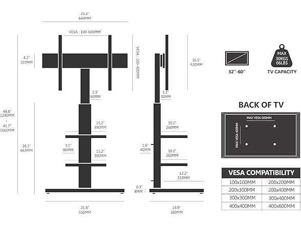 FITUEYES Floor TV Stand | 2 Shelves