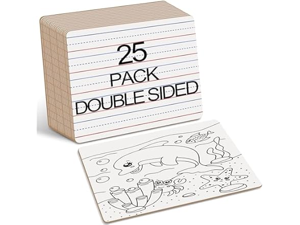 25pk Double-Sided Whiteboards, 9x12"