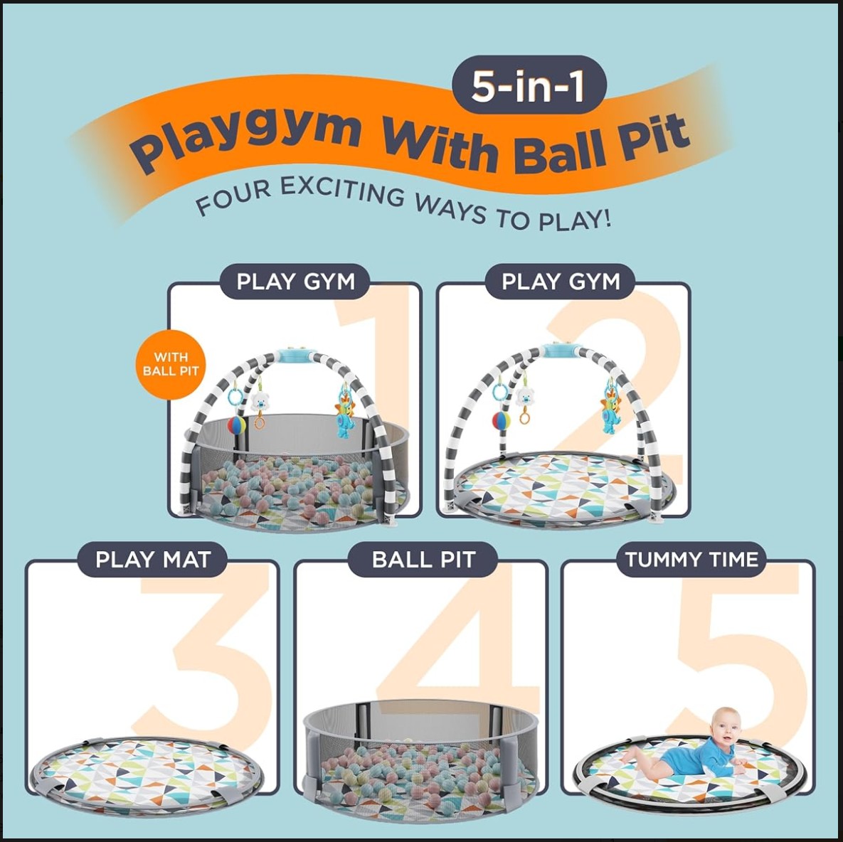 5 in 1 Baby Play Gym & Ball Pit - Gallery 9