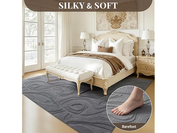 UKISS Grey Embossed Washable Rug 5'x7'