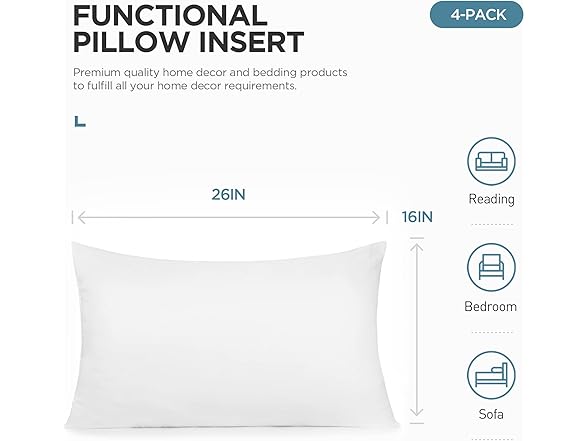 Acanva Fluffy Pillow Insert 16"x26"