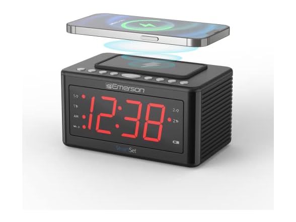 Emerson Smartset Wireless Charging Alarm Clock Radio