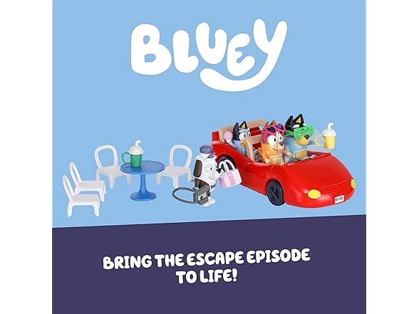 BLUEY Escape Convertible Vehicle Figures 4pk