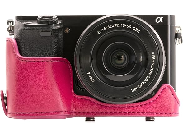 MegaGear Ever Ready Leather Camera Case and Strap (Hot Pink)