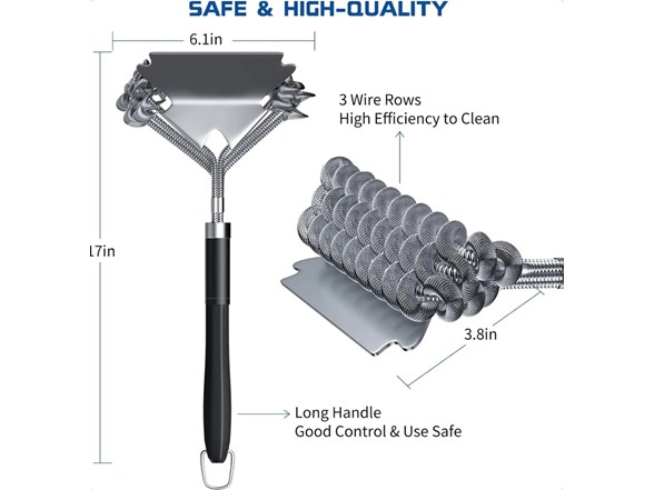 17" Stainless Steel Grill Brush and Scraper Bristle Free - Gallery 7