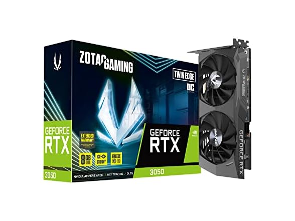 ZOTAC Gaming GeForce RTX 3050 Twin Edge OC 8GB GDDR6 128-bit 14 Gbps PCIE 4.0 Gaming Graphics Card, IceStorm 2.0 Advanced Cooling, Freeze Fan Stop, Active Fan Control, ZT-A30500H-10M (Open Box)