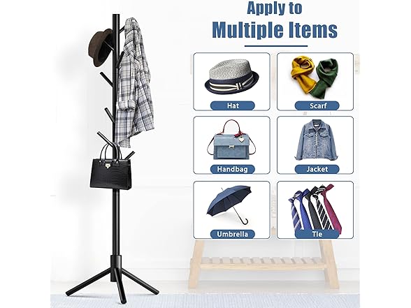 Wooden Coat Rack Stand with 8 Hooks