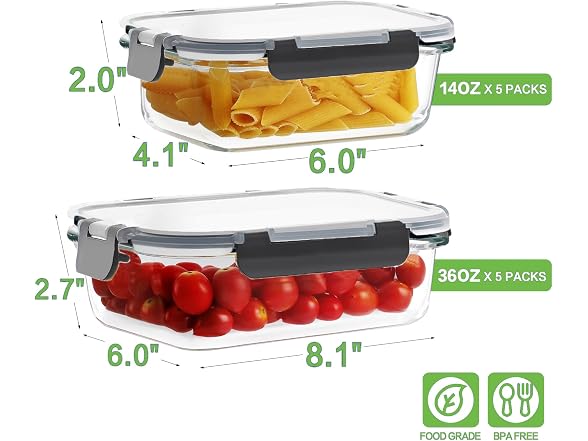 HOMBERKING 10-Pack Glass Meal Prep Containers